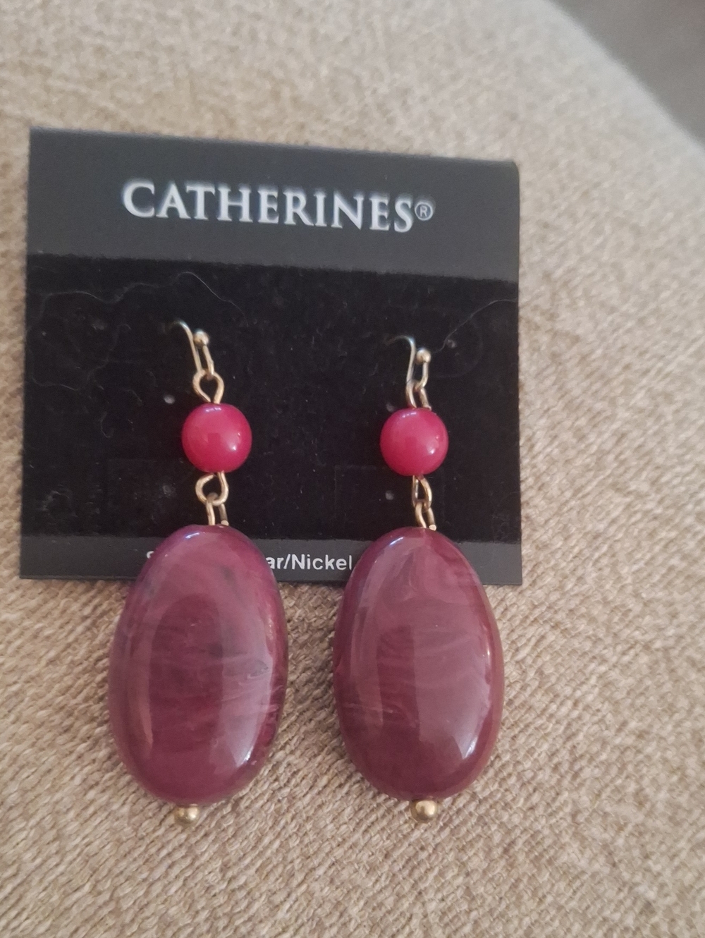 Catherines Berry Marbled Drop Earrings with Gold Accents